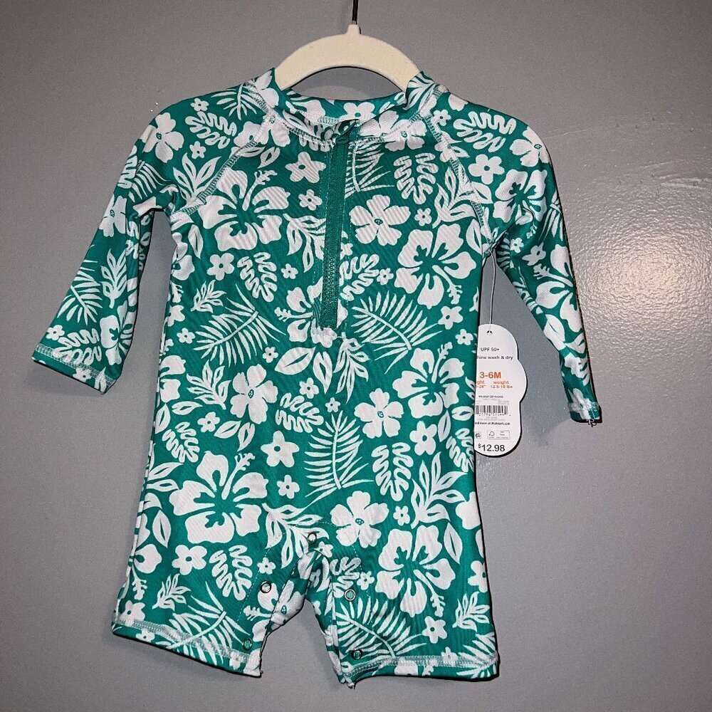 NWT Wonder Nation Baby Zip Rashie Hibiscus Size 3-6 Months